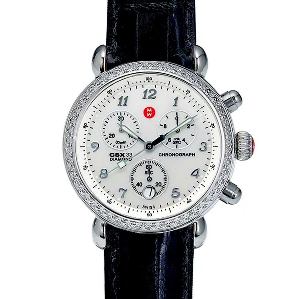 MICHELE  CSX-33 Diamond bezel Watch w/ croc bands